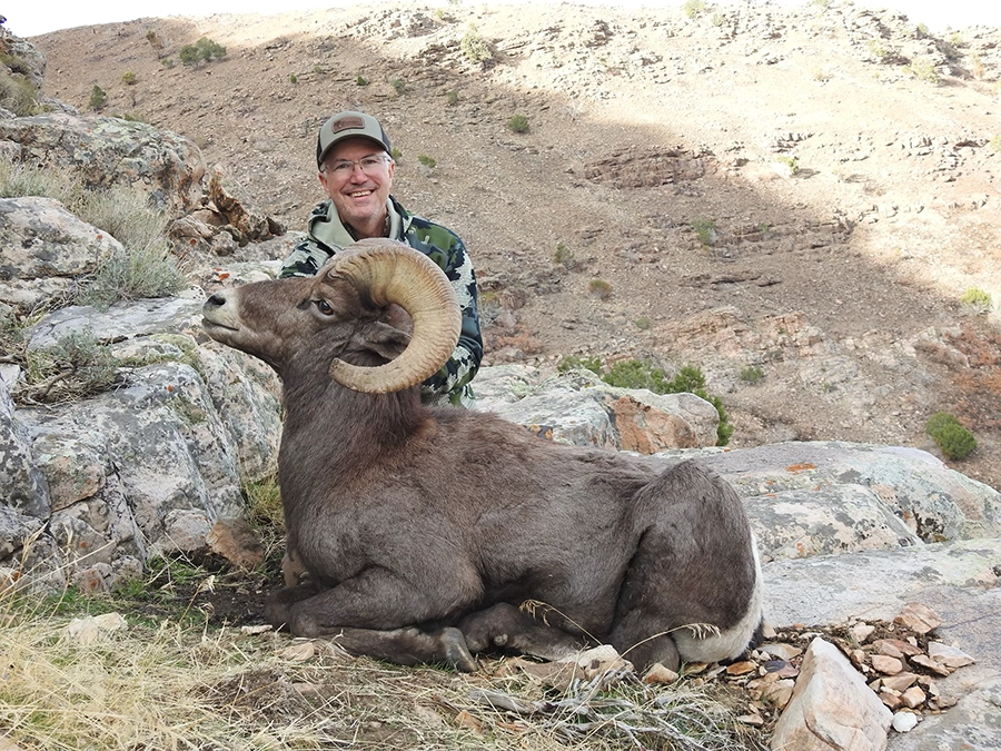 Jim Whelan with a California Bighorn to represent the 2024 Utah Wild Sheep Foundation Banquet